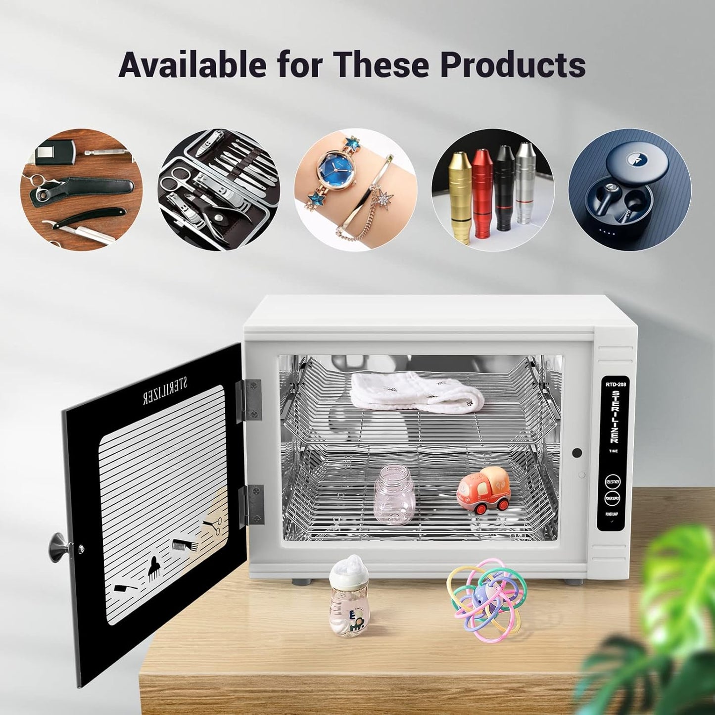 UV Sanitizing Cabinet (12L) Large Capacity - Metal Chemical-Free UVC Cleaner Box with Easy to Use Timer (5-60 Min) for Salon Tools, Manicure Supplies, Baby Bottles, Phones, Cutlery & More-BrightBean Baby