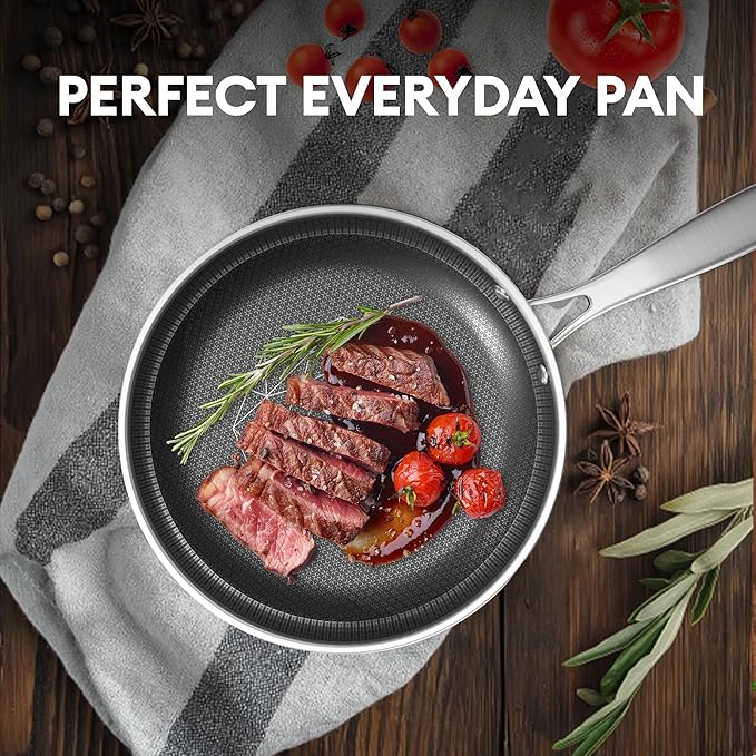 COOKING KING 10 Inch Stainless Steel Pan - Hybrid Nonstick Frying Pan Skillet