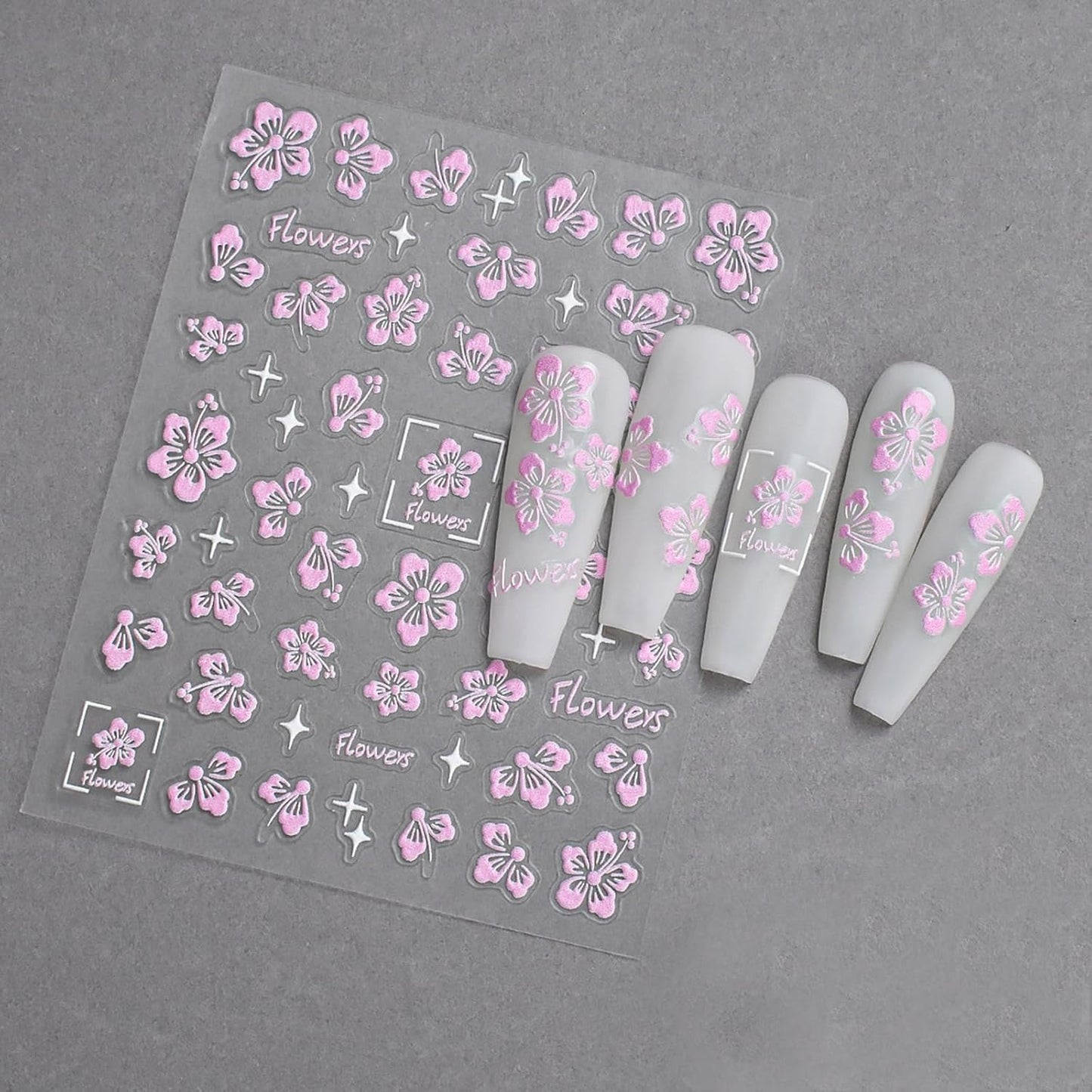 Flower Nail Stickers 5D Embossed Hollow Out Flower Nail Decals Pink Purple White Floral Designs Summer Cute Flowers Decals Pegatinas Uñas for Women DIY Manicure Decoration Accessories 3Sheets-BrightBean Baby