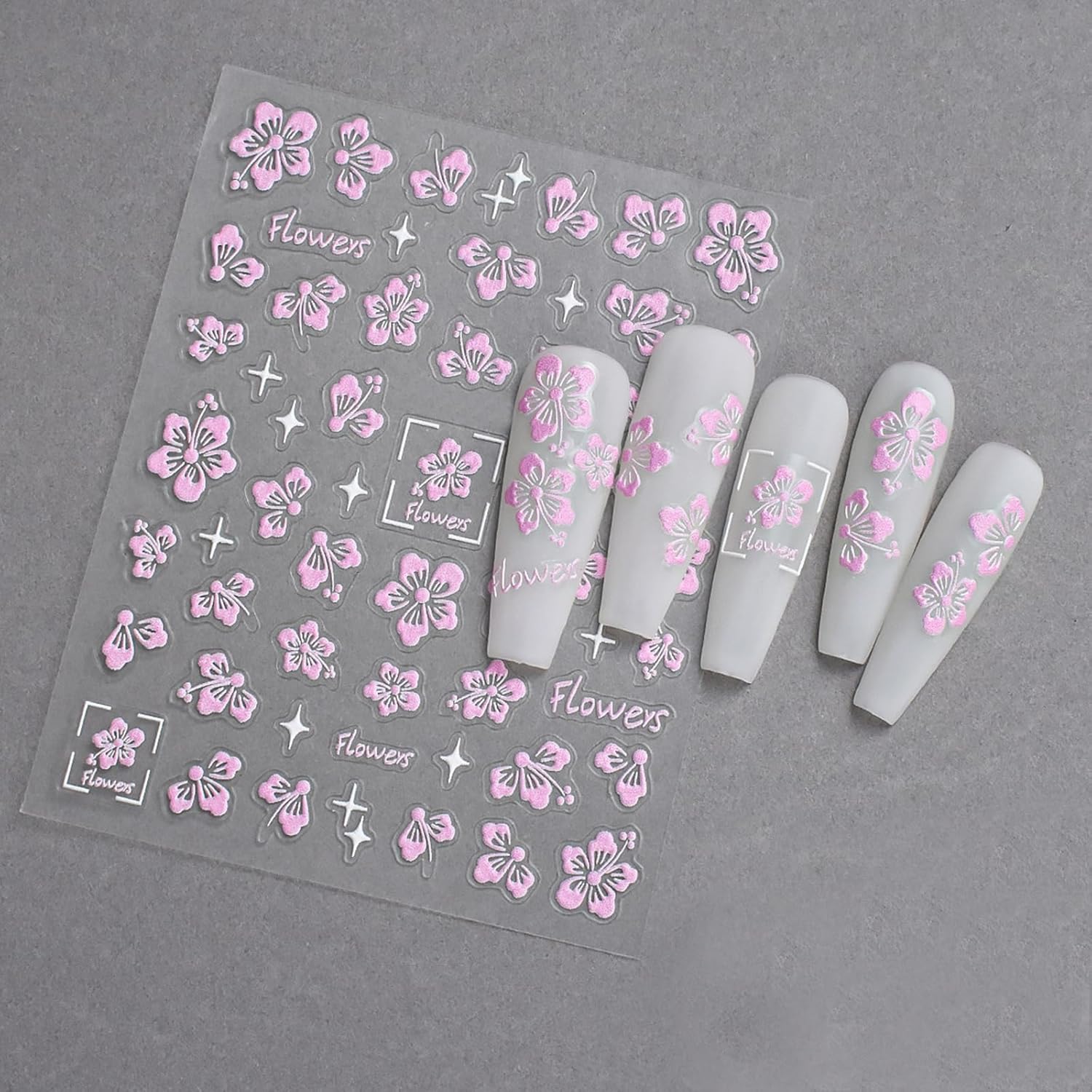 Flower Nail Stickers 5D Embossed Hollow Out Flower Nail Decals Pink Purple White Floral Designs Summer Cute Flowers Decals Pegatinas Uñas for Women DIY Manicure Decoration Accessories 3Sheets-BrightBean Baby