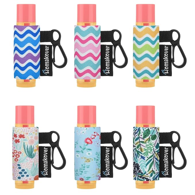 6 Pack Compact Clip-On Chapstick Holder Premium Release Clip Neoprene Sleeve Lip Balm with Clip Fits Most Standard Lip Balm, Large-BrightBean Baby