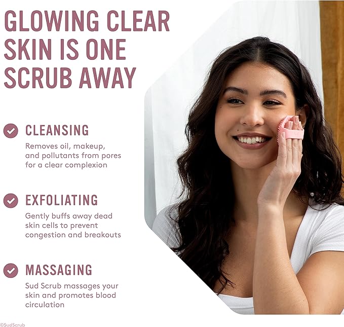 Sud Scrub® Antimicrobial Silicone Face Scrubber, 1 Pack, Gentle Face Exfoliator for Sensitive Skin, Eco Friendly Facial Cleansing Brush, Exfoliating Face Brush for Men and Women (Pink)-BrightBean Baby