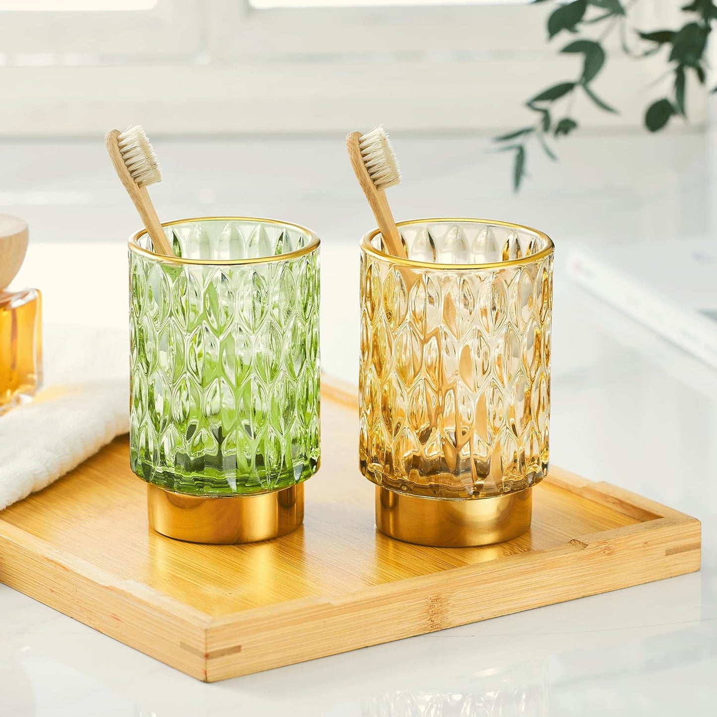 Makeup Brush Holder Organizer,Toothbrush Holders,Desk Pen Pencil Holder,Multifunctional Vintage Glass Brush Cup（A39-2-US）-BrightBean Baby