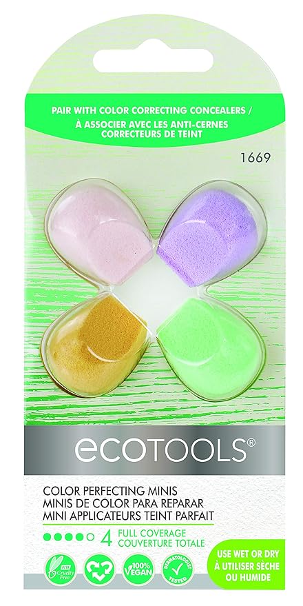 EcoTools Cruelty Free Color Perfecting Minis, Four Sponges Designed with Eco Foam Technology, a Unique Shape for Enhanced Precision, Purple, 4 Count-BrightBean Baby