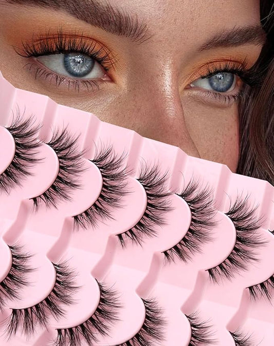 Lashes Natural Wispy Strip Eyelashes Natural Look Flared False Eye Lashes Soft Lash Fluffy Cat Eyelash 7 Pairs Everyday D05-BrightBean Baby