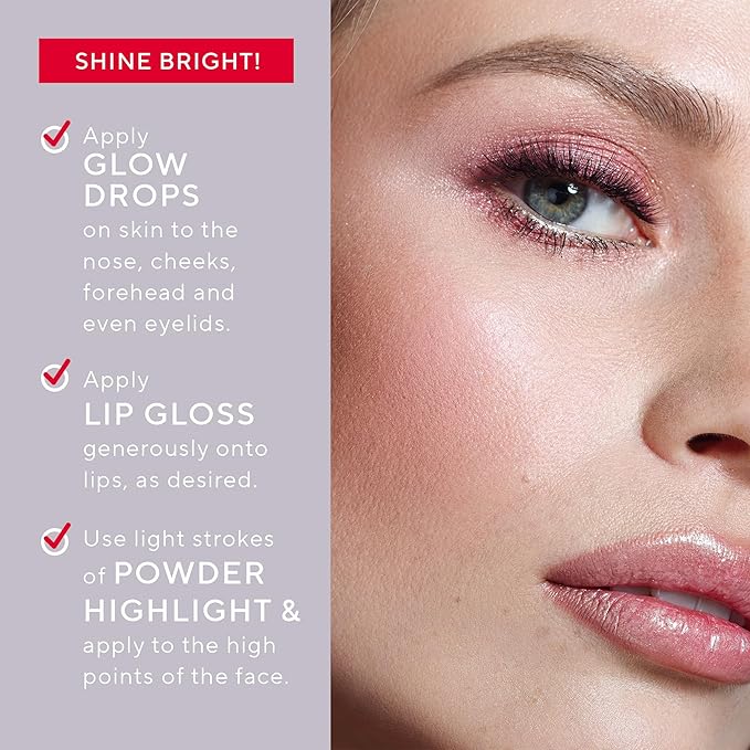 Mirabella 4-Piece Makeup Set for Women & Girls, Illuminizing Holiday Gift Set - Make-Up Set Includes Lip Gloss, Glow Drops, Powder Highlight & Blender Sponge - Talc-Free & Paraben Free Cosmetic Set-BrightBean Baby