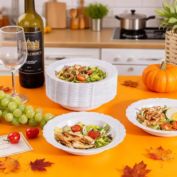 DaYammi 30 Pack Plastic Bowls, 12oz Disposable Soup Bowls, Heavy Duty Dinner Bowls for Weddings, Parties, Dinners, Catering and Everyday Use