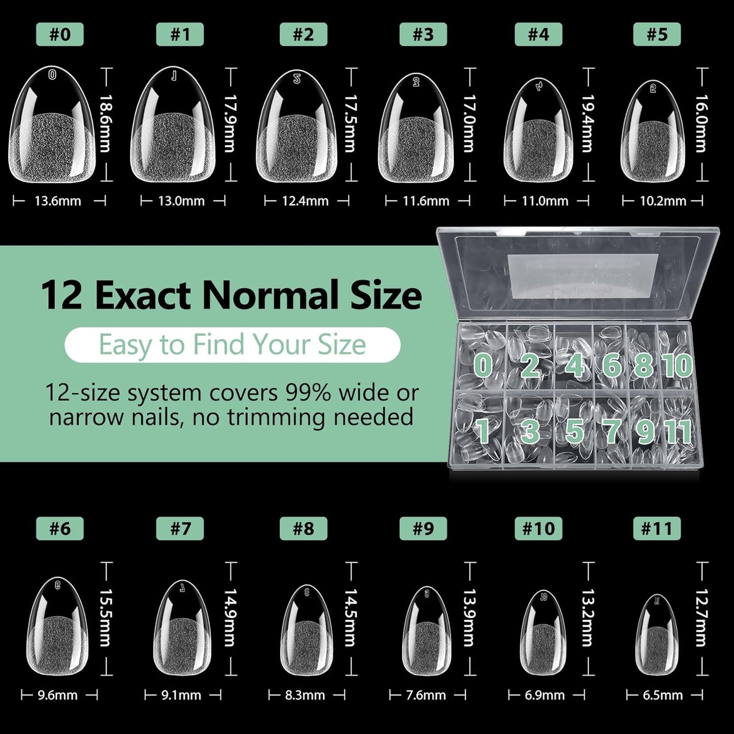 Extra Short Almond Nail Tips, 216pcs Acrylic Soft Fake Nails Gel Nail Tips, Full Cover Pre-Shaped Matte Clear Press on Nails for Extension, Diy at Home Manicure 12 Sizes-BrightBean Baby