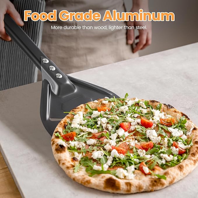 6” Pizza Turning Peel - Extra Long Handle Pizza Turner - Restaurant-Grade Aluminum Perforated Pizza Peel Lightweight Metal Outdoor Pizza Oven Accessories