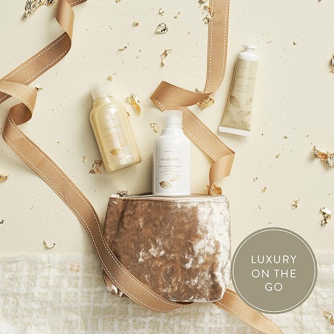 Thymes Perfumed Travel Set and Beauty Bag - Contains Body Wash, Body Lotion & Hand Cream - Goldleaf-BrightBean Baby