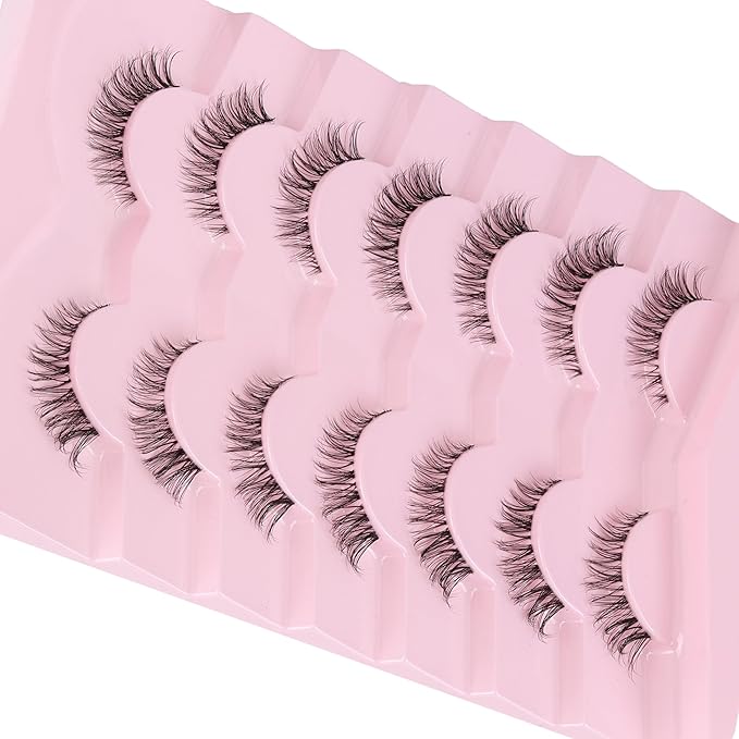 Cat Eyelashes Wispy False Eyelashes Natural 12mm Short Lashes with Thin Band Fake Eyelash 3D Volume Strip Lashes Siligli Eyelash Pack 7 Pair-BrightBean Baby