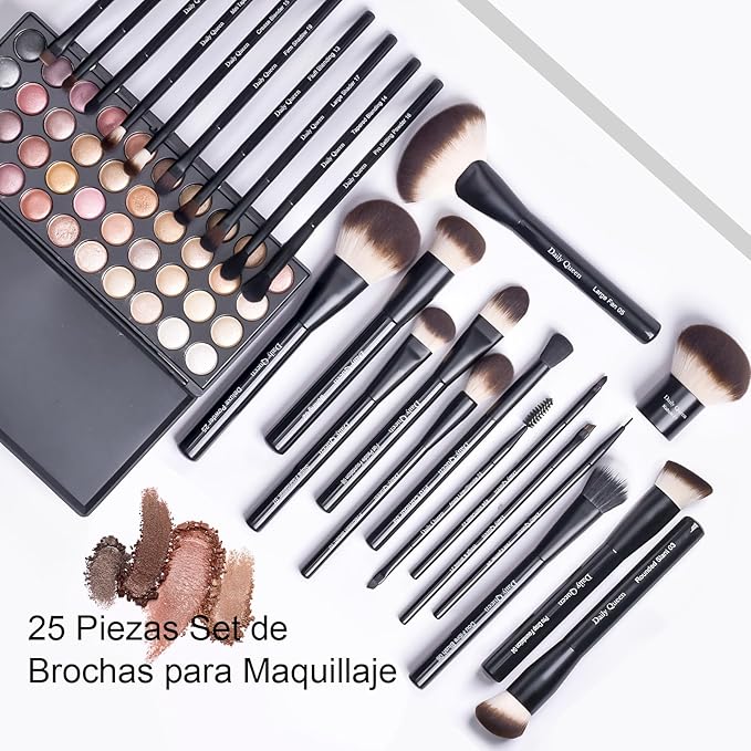 25 pcs Makeup Brush Set Holder Black Professional Kabuki Powder Concealers Eye shadows Blush Eyeliner Eyebrow Contour Eye blending Brushes (25pcs brush with holder)-BrightBean Baby