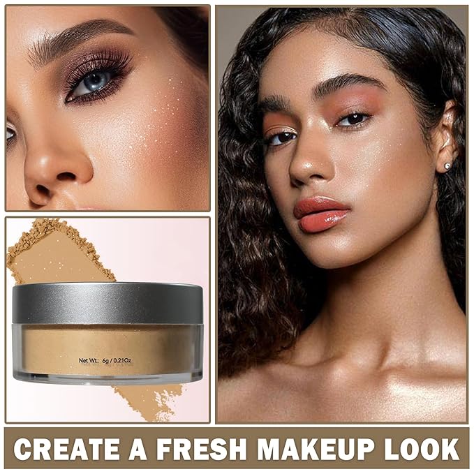 Oil Control Loose Powder Makeup Translucent Setting Powder Shimmer Long Lasting Lightweight Polvo Traslucido Maquillaje Para Mujer Face Powder Makeup - 03 Dark Complexion Shimmer-BrightBean Baby