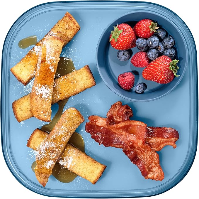 Madesmart Dipware Reusable Dining Plate/Serving Tray for Appetizers and Snacks, Food-Safe Appetizer Serving Platter with Removable Dip Bowl, Blue
