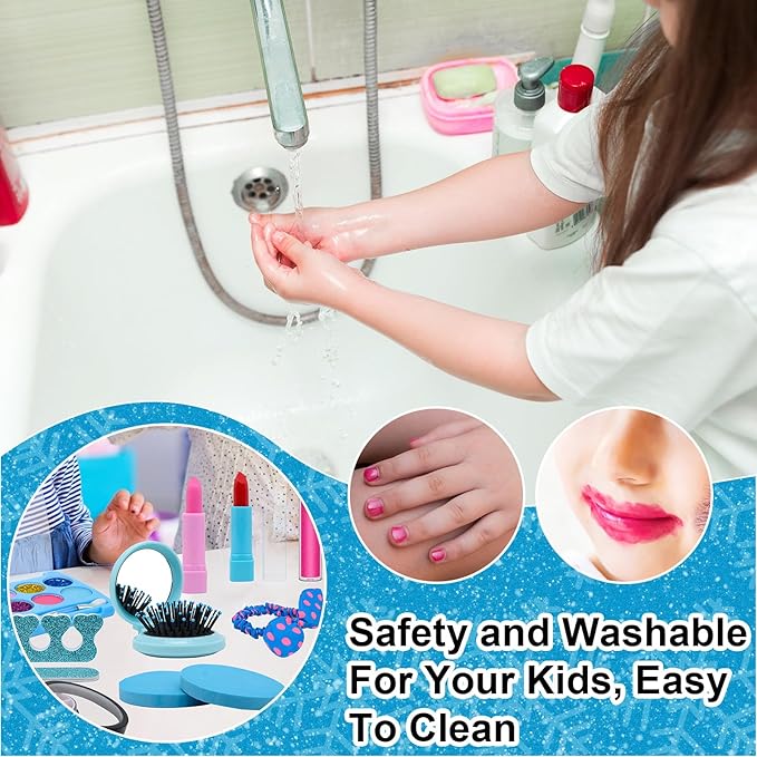 Kids Makeup Kit for Girl Toys, Princess Toys With Makeup kit Nail Polish Set Little Girls Toddlers Dress up Set Birthday Gift Play Makeup Kits For Girls Ages 6-10-BrightBean Baby