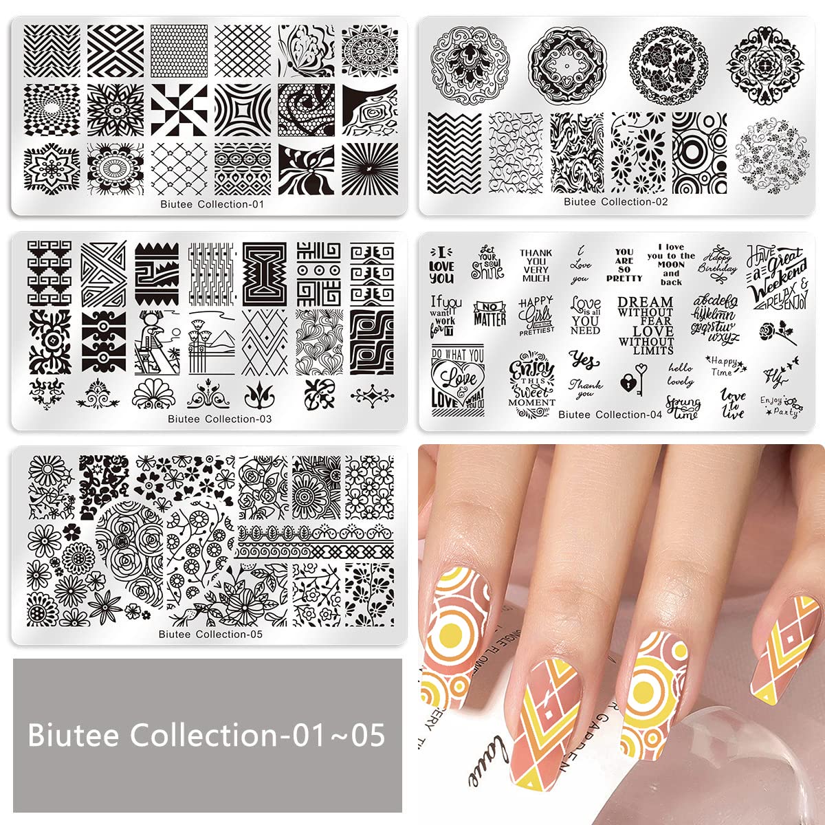 Biutee 19pcs Nail Stamp Plates set 15 plate 1Stamper 2Scraper 1storage bag Nails Art Stamping Plate Scraper Stamper Set Leaves Flowers Animal Nail plate Template Image Plate-BrightBean Baby