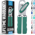 Zulay Kitchen Heavy Duty Stainless Steel Can Opener Manual with Bottle Opener - Rust Proof Manual Can Opener With Turn Knob & Comfy Soft Grip Handles - Pine Green