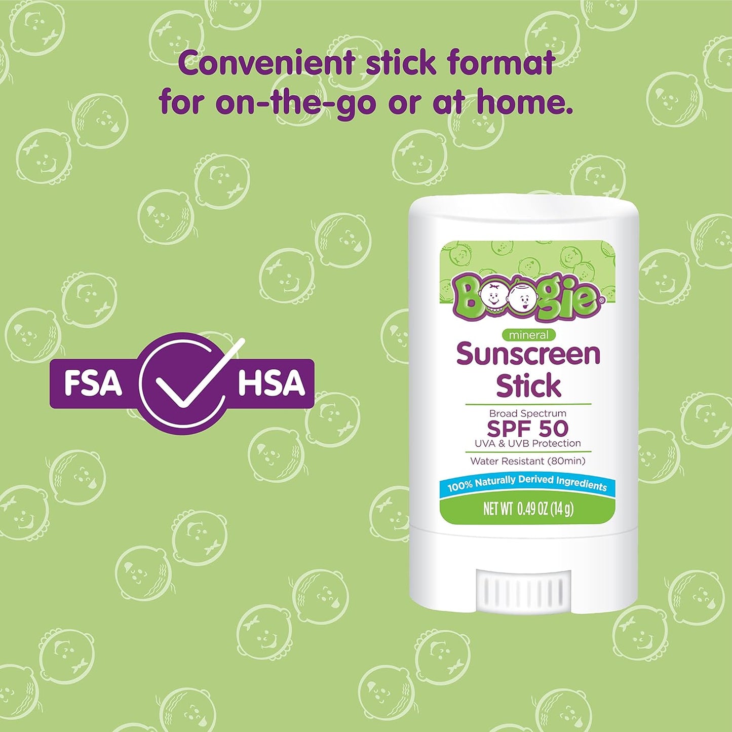 Baby Sunscreen Stick by Boogie Block, Mineral Sunscreen SPF 50, Travel Size Sunblock for Kids, Zinc Oxide, Water Resistant, Vegan, Fragrance Free Pack of 1-BrightBean Baby