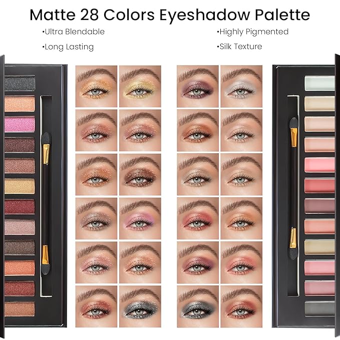 Makeup Kit for Women Full Kit, Travel Makeup Kit for, Makeup Present Set for Teens Girls Beginners Professionals, Makeup Bundle Include 2 Matte & Glitter Eyeshadow Palettes, Lip Gloss Set-BrightBean Baby