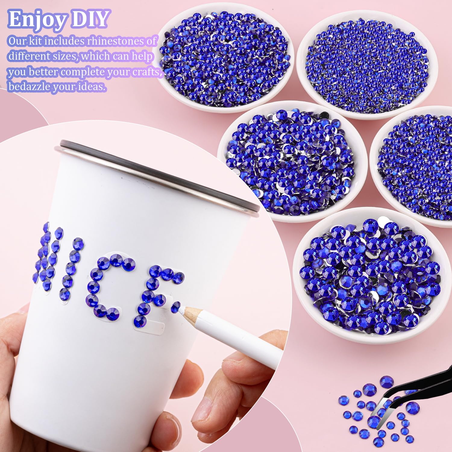 30000Pcs Resin Rhinestones with Tweezers for Crafting, Royal Blue Flatback Gems, Bedazzling Crystal with 3Pcs 10ml B7000 Jewelry Glue for DIY Crafts Clothing Tumblers Shoes Fabric Nail Art-BrightBean Baby