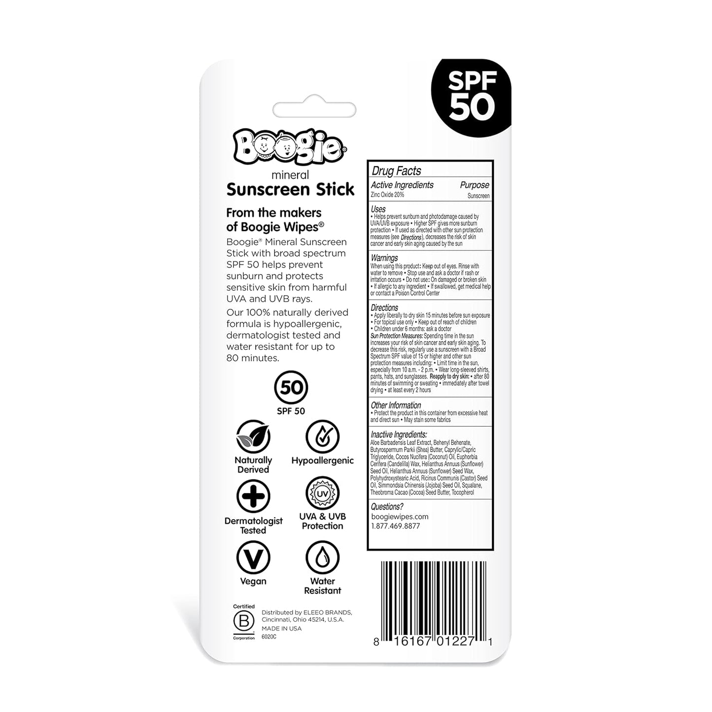 Baby Sunscreen Stick by Boogie Block, Mineral Sunscreen SPF 50, Travel Size Sunblock for Kids, Zinc Oxide, Water Resistant, Vegan, Fragrance Free Pack of 3-BrightBean Baby