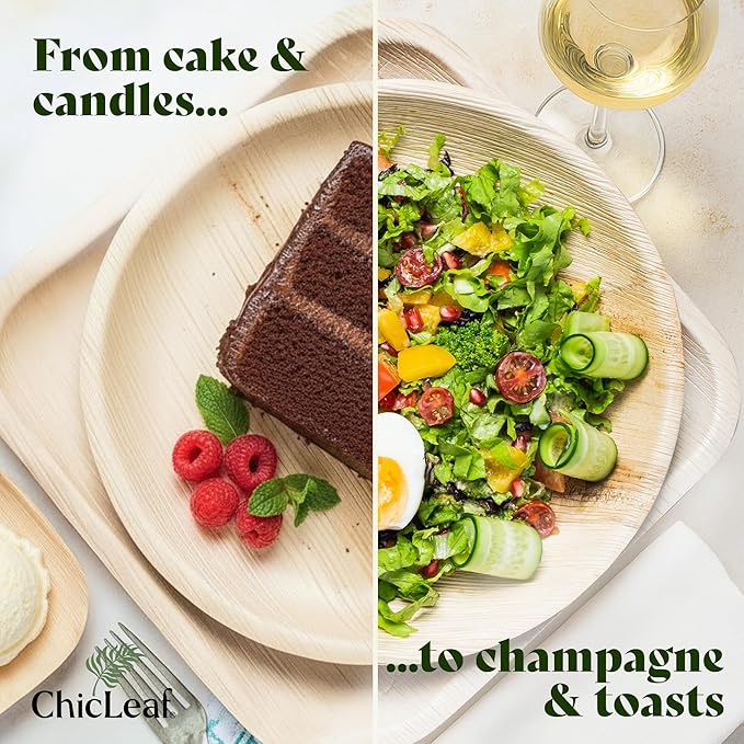 Chic Leaf Compostable & Biodegradable Palm Leaf Disposable Bamboo Plates - Disposable Party Plates for Appetizers - Party Supplies (4'' - 50 Pack)