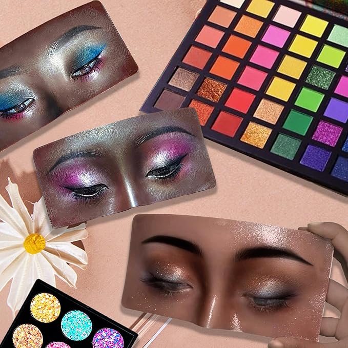 Silicone Makeup Mannequin Face, Makeup Practice Face Board for Makeup Artist Supplies, Mannequin Face for Makeup Practice with Makeup Brushes Rhinestones Sticker(Black)-BrightBean Baby