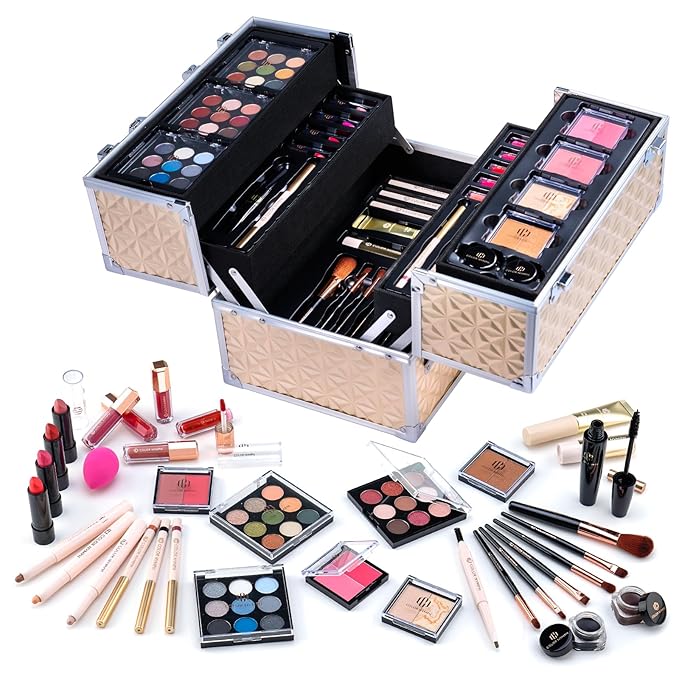 Color Nymph Professional Makeup Kits For Girls, Teenage Girls Makeup Kit with Storage Case Make Up Kit For Women Cosmetics Full Kit, Individual Packing Eyeshadow Blush Lipstick Mascara etc -Gold-BrightBean Baby
