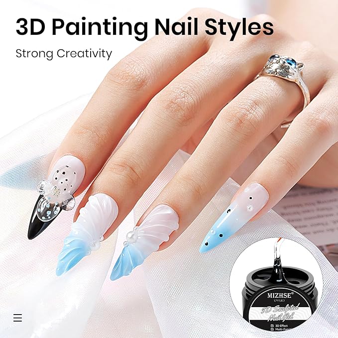 MIZHSE 30g/1oz Solid Builder Gel for Nails and 15g 3D Painting Gel, Clear Hard Gels for Nails Sculpting Nails Art Soak Off U V LED Builder Salon Home DIY Manicure-BrightBean Baby