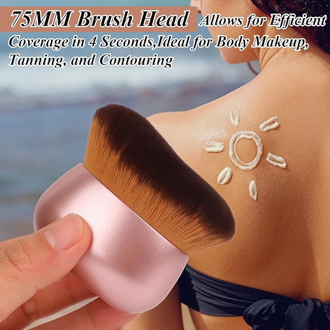 75MM Extra Large Self Tanner Kabuki Makeup Brush – Ultra Soft Dense Vegan Bristles for Body Makeup, Bronzer & Foundation–Applies Tanning Mousse, Lotion & Self Tanner–Rose Gold, Wet & Dry-BrightBean Baby
