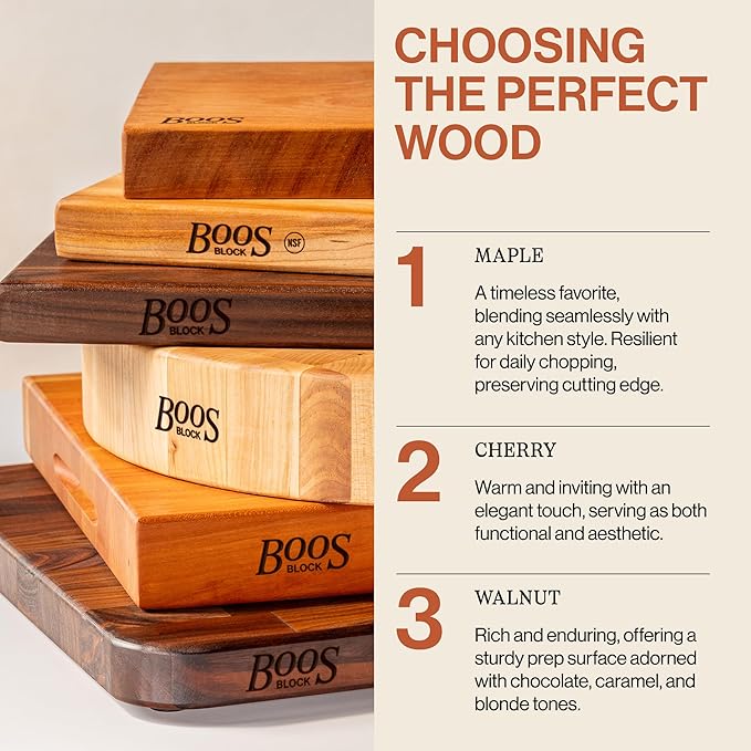 John Boos RA-Board Series Rectangular Wooden Cherry Cutting Board 20”x15” – 2.25” Thick, 20-lb Reversible Butcher Block with Edge-Grain & Finger Grips – Made in the USA