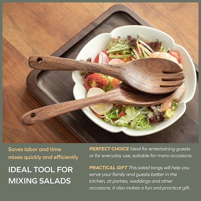 Muso Wood Acacia Salad Servers,10-inch,set of 2 (Acacia salad servers)