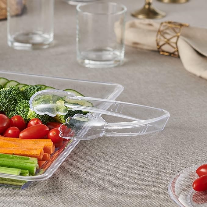 [Clear Tongs 12'' Inches] Plasticpro 12'' Serving Tongs Heavy Duty Reusable Kitchen and BBQ Clear Serving Tongs for party's, Caterings, Events, Buffet, Weddings, And every Day use Pack of 12