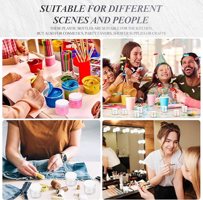 SATINIOR 24 Pieces Empty Clear Plastic Jars with Lids Round Storage Containers Wide-Mouth for Beauty Product Cosmetic Cream Lotion Liquid Butter Craft and Food (White Lid, 1 oz)-BrightBean Baby