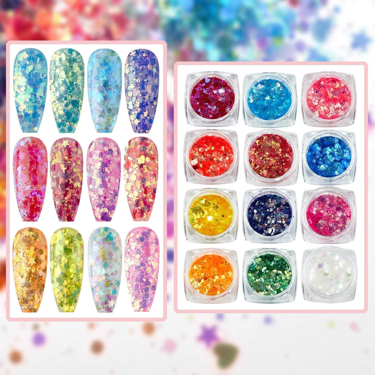 Makartt Nail Decoration Set, 4 Boxes Glitter Sequins & Rhinestones for Spring, Summer, Nail Art, DIY Nail Decoration Accessories Kit-BrightBean Baby