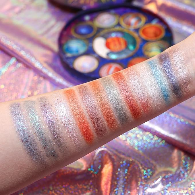 Galactic Assemble Eyeshadow Palette 14 Colors Glitter Shimmer Metallic Eye Shadow Pallet Blue Galaxy Eye Makeup Palettes Create Space-like Eyes Make up Orange Gifts for Women Girls-BrightBean Baby