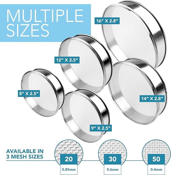 Stainless Steel Flour Sifter Fine Mesh Round Flour Sieve for Baking 16.5" Diameter x 2.88" High; 30 Mesh (Hole Size 0.6mm)