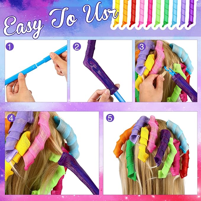 Yilloog 40 Pieces Hair Curlers Kit Heatless Spiral Curlers Tools with 2 Styling Hooks and 1 Storage Bag Multicolor Magic Curls Rollers for Women Long Medium Short Hair Classic Style-BrightBean Baby