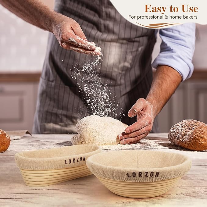 Banneton Bread Proofing Baskets Set of 2, 10" Round & 11" Oval Sourdough Proofing Baskets with Liners, Proofing Baskets for Sourdough Bread Baking