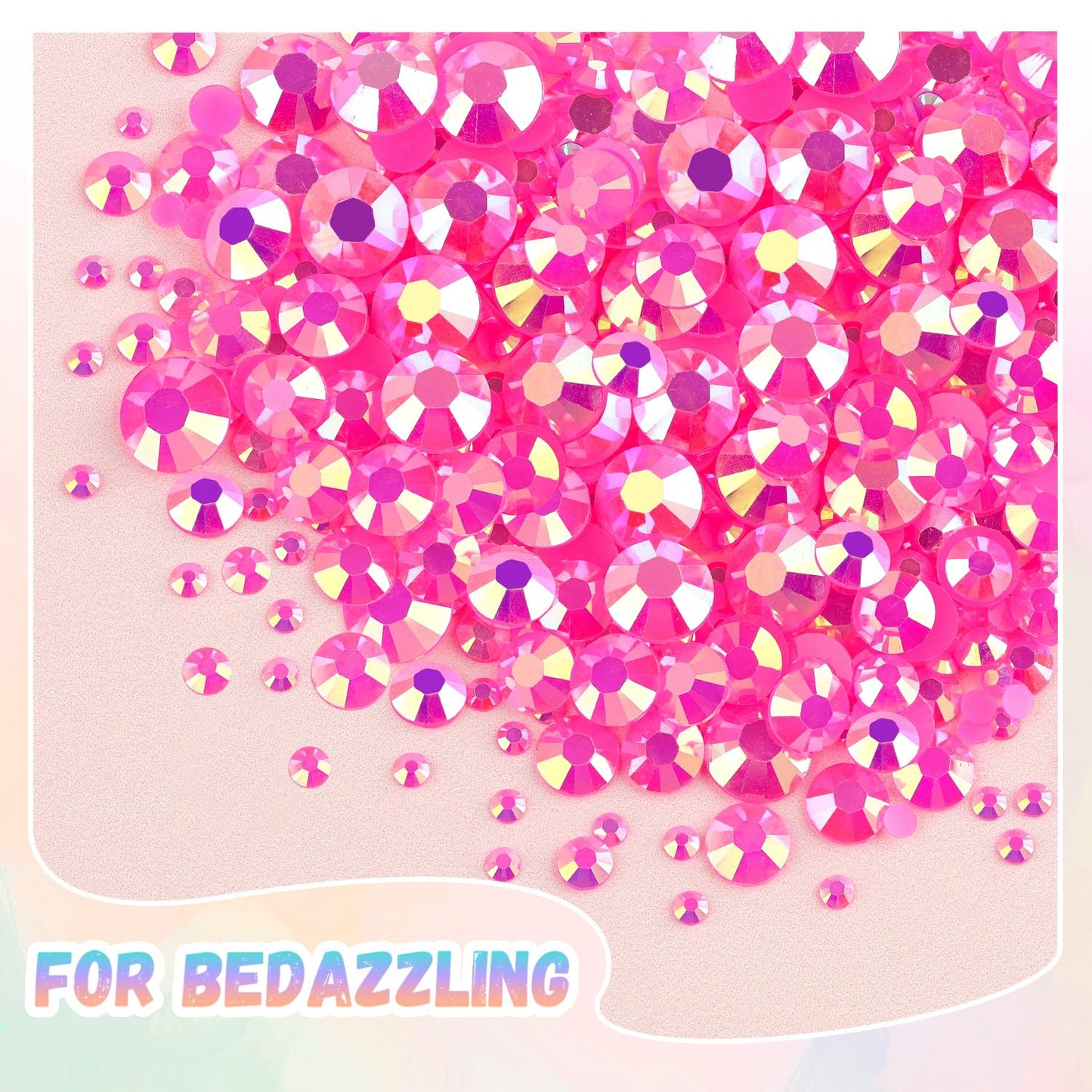 25000Pcs Resin Jelly Rhinestones with Tweezers for Crafting, 2-6mm Mixed Sizes (Hot Pink AB) Non Hotfix Flatback Gems, Bedazzling Crystal for DIY Crafts Clothing Tumblers Mugs Shoes Decor Nail Art-BrightBean Baby