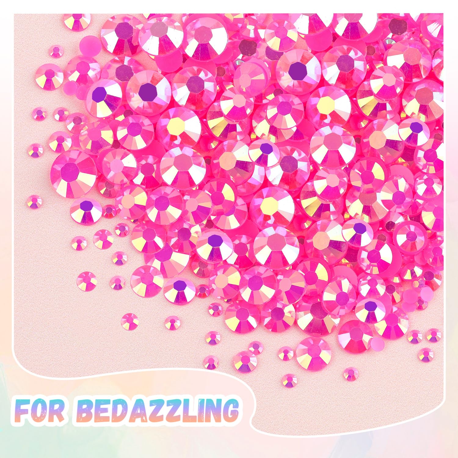 25000Pcs Resin Jelly Rhinestones with Tweezers for Crafting, 2-6mm Mixed Sizes (Hot Pink AB) Non Hotfix Flatback Gems, Bedazzling Crystal for DIY Crafts Clothing Tumblers Mugs Shoes Decor Nail Art-BrightBean Baby