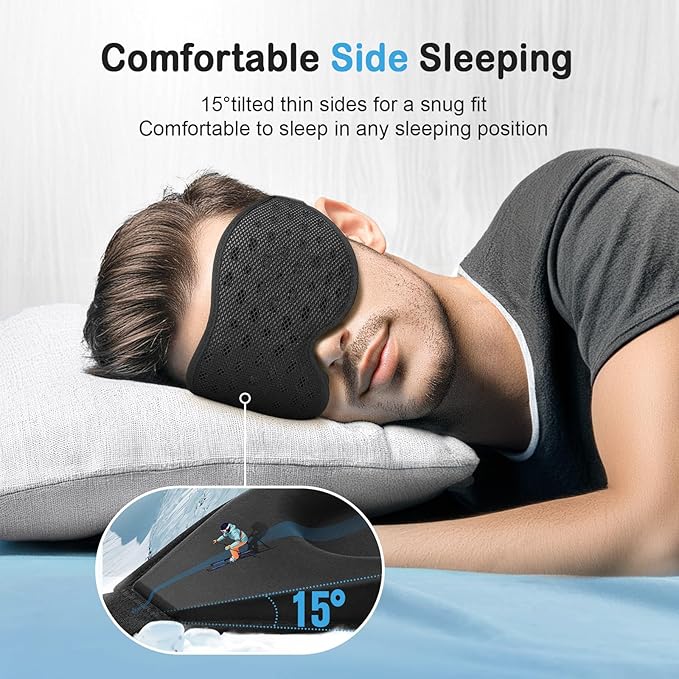 LitBear Breathable Sleep Mask, 3D Eye Mak Sleep for Side Sleepers Women Men, Light Blocking Sleeping Mask with Adjustable Strap, Soft Lightweight Eye Cover for Travel, Night Work, Nap, Office - Black-BrightBean Baby