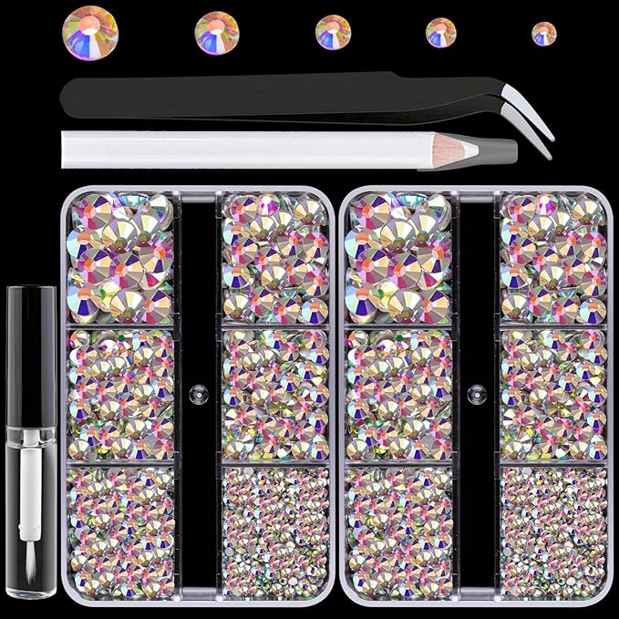 Colorful Face Gems for Makeup Set, Flatback Gorgeous Charming AB Glass Gems with Picker Pencil, Makeup Glue, Tweezer for Eye Body Hair Make-up and Nail Art Deco-BrightBean Baby