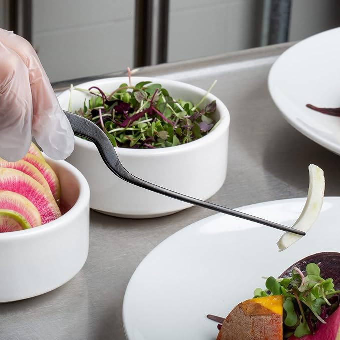 CREATIVECHEF 8 Inch Curved Stainless Steel Precision Kitchen Cooking Multi-function Tweezers Culinary Offset Tweezer Tongs (Curved, Blue)