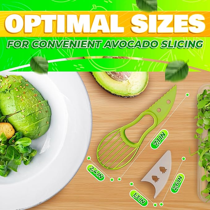 Avocado Slicer Tool 3 in 1 – Food-Grade Plastic Cutter, Peeler & Pit Remover for Easy Slicing, Scooping & Quick Food Prep – Easy to Use Kitchen Stocking Stuffers, Durable with Ergonomic Design