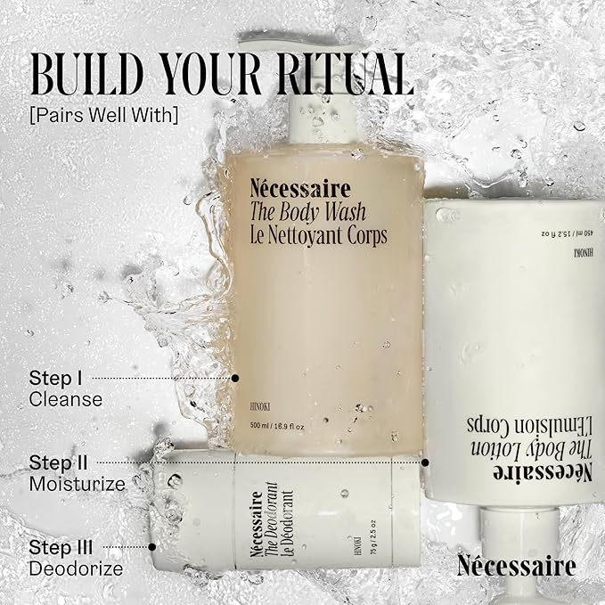 Nécessaire The Body Lotion with Pump. Hinoki. Multi-Peptide Firming Lotion to Moisturize, Firm, Strengthen. 2.5% Niacinamide, Vitamin C/E + Omega 6/9. 450ml / 15.2 fl oz-BrightBean Baby