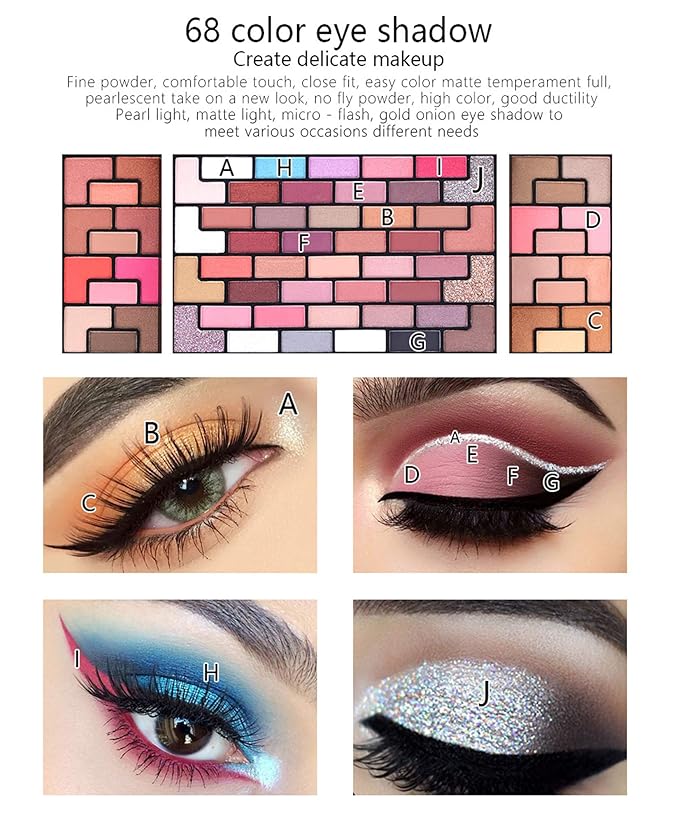 98 Colors All in one Makeup Gift Set Holiday Birthday Beauty Cosmetic Essential Starter Bundle Include 68 Eyeshadow Palette, 8 Blush, 4 Compact Powder, 3 Lipstick, Eyebrow Pencil, Lip Liner-BrightBean Baby