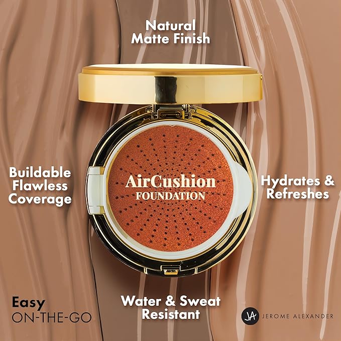 MagicMinerals AirCushion Foundation by Jerome Alexander, Cushion Foundation with Skincare Actives, Long-Lasting, Semi-Matte Finish, Full Buildable Coverage (Medium-Dark)-BrightBean Baby