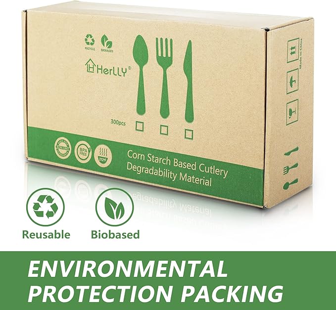 Compostable Forks,300 Disposable Forks for Party,Large Biodegradable Forks Eco Friendly Durable and Heat Resistant,Alternative to Plastic Forks