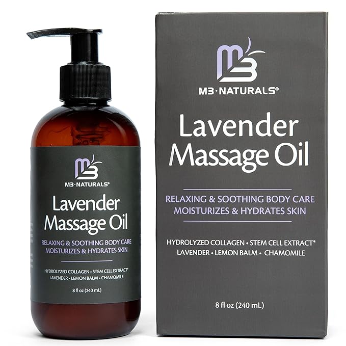 Lavender Sensual Massage Oil with Collagen and Stem Cells, Skin Tightening Therapy for Bum, Thighs, and Belly, Fast-Absorbing Cellulite Oil by M3 Naturals-BrightBean Baby